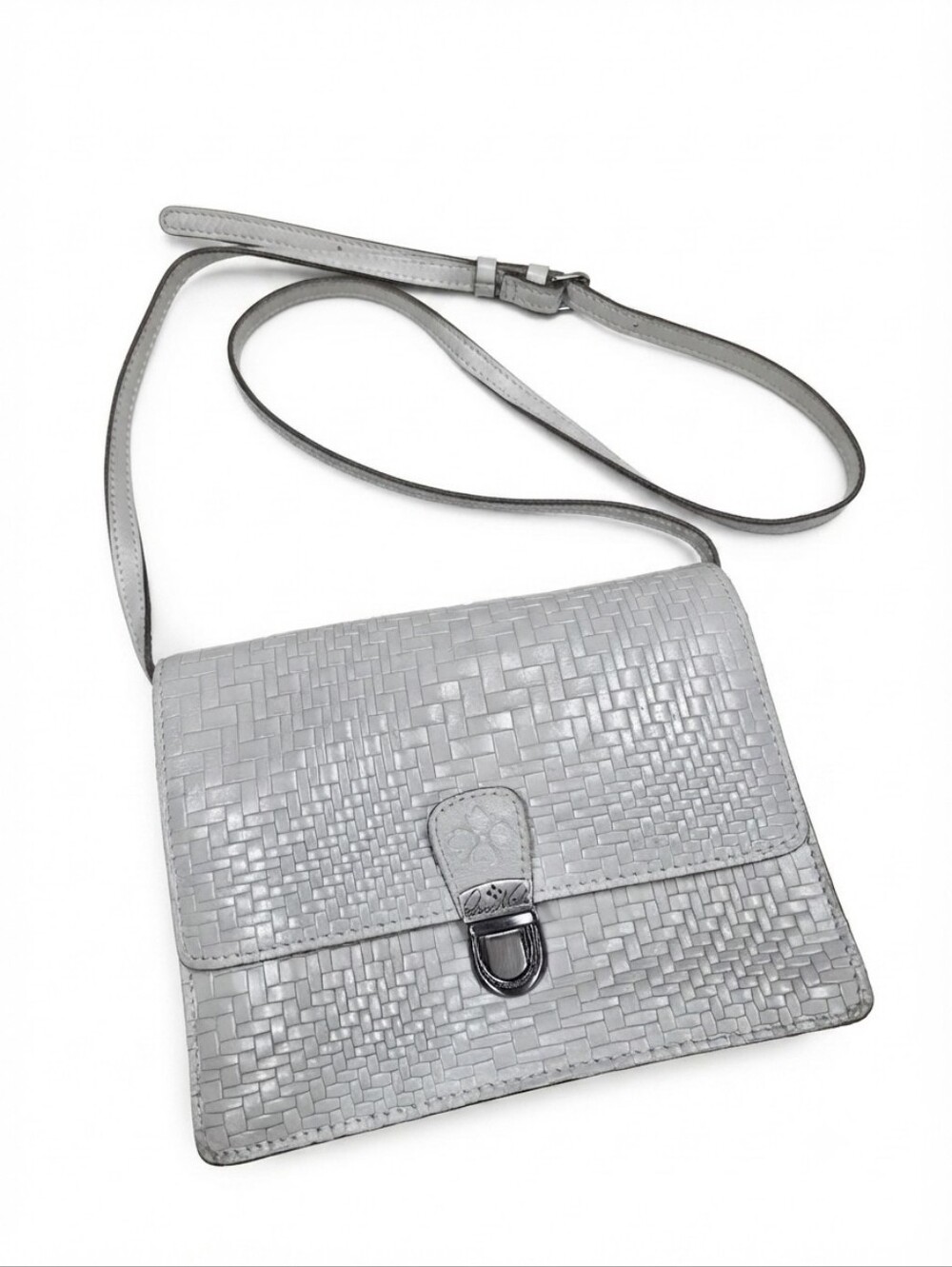Patricia Nash Light Grey Woven Leather Convertible Crossbody Bag / Clutch Wallet